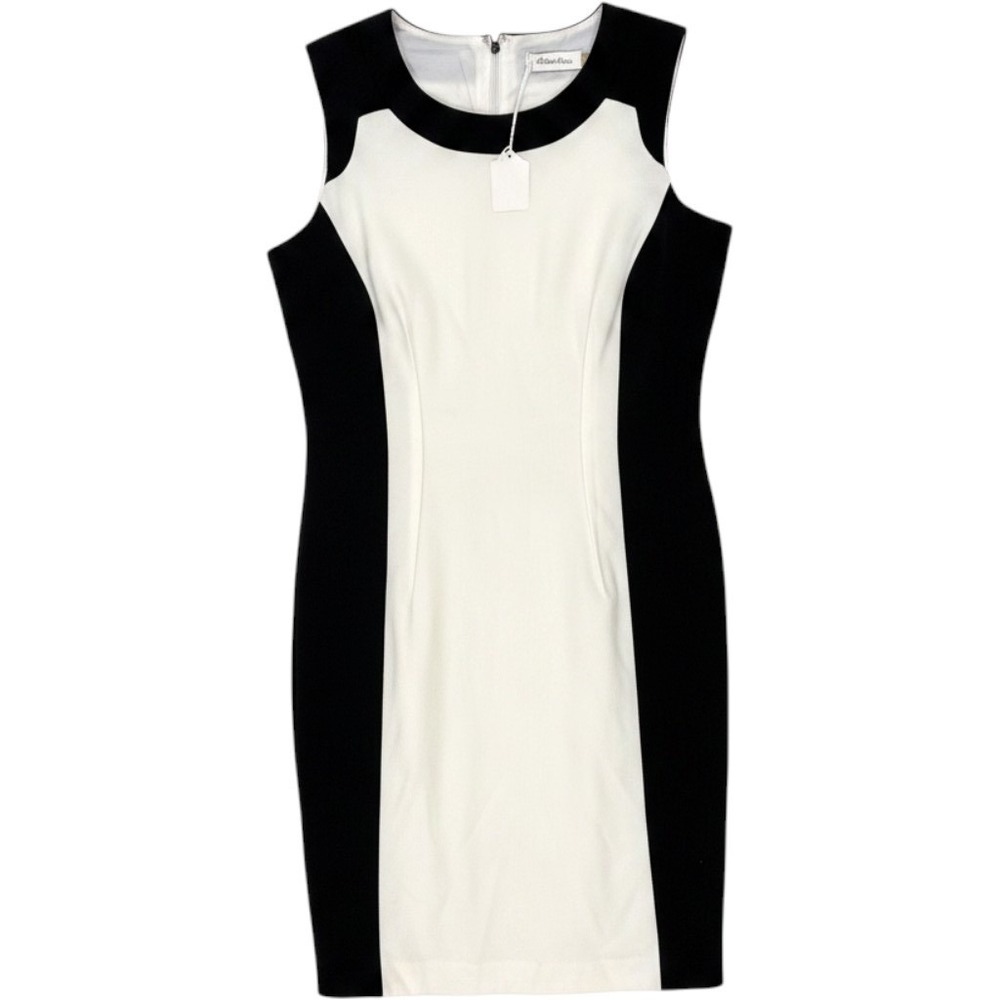 Calvin Klein Professional Sheath Dress Mod Colorblock Sleeveless 8 Black White